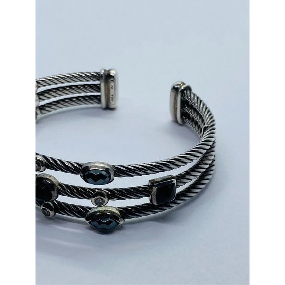 David Yurman Cable Sterling Silver Black Onyx Hematite & Diamond  Confetti Cuff - Picture 2 of 14